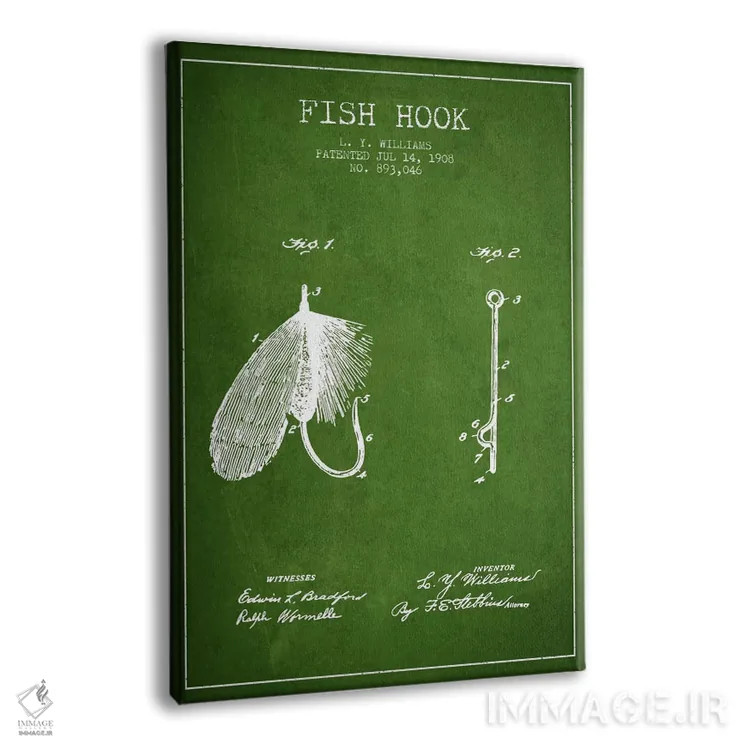 تابلو نقشهٔ حقامتیاز قلاب ماهیگیری سبز اثر پیکسل کهنه (استودیو/نام هنری) - نمای پرسپکتیو محصول