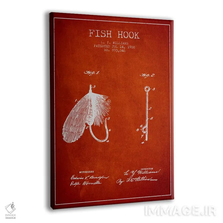 تابلو نقشهٔ حقامتیاز قلاب ماهیگیری قرمز اثر پیکسل کهنه (استودیو/نام هنری) - نمای پرسپکتیو محصول