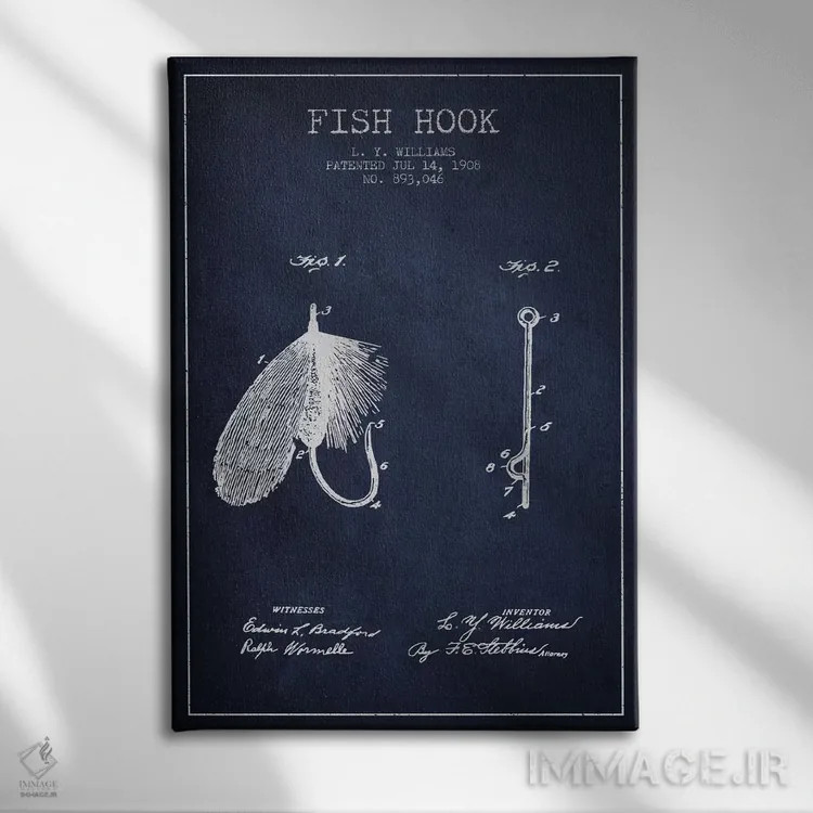 تابلو نقشهٔ حقامتیاز قلاب ماهیگیری سرمهای اثر پیکسل کهنه (استودیو/نام هنری) - نمای روبهرو روی دیوار