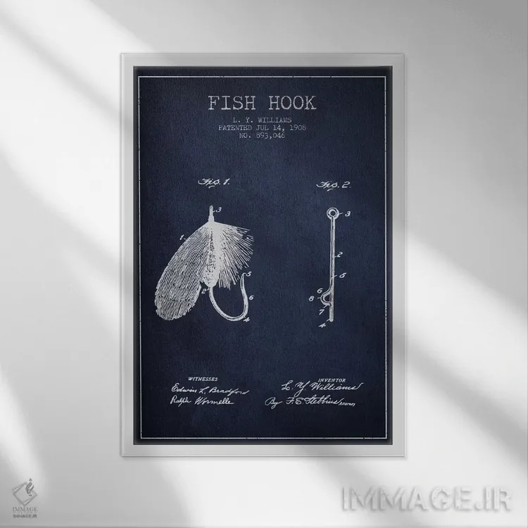 تابلو نقشهٔ حقامتیاز قلاب ماهیگیری سرمهای اثر پیکسل کهنه (استودیو/نام هنری) - نمای قابدار سفید