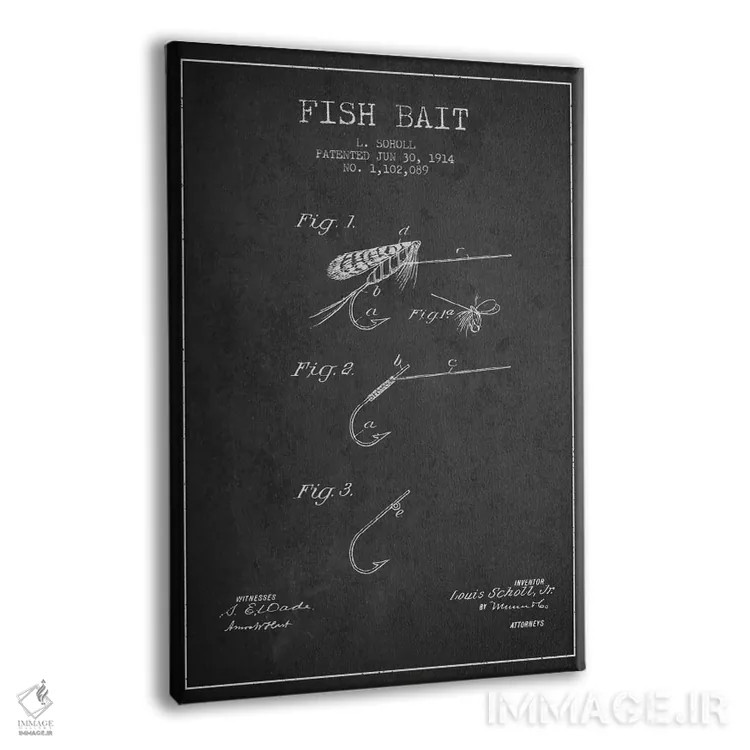 تابلو نقشهٔ حقامتیاز طعمهٔ ماهیگیری زغالسنگی اثر پیکسل کهنه (استودیو/نام هنری) - نمای پرسپکتیو محصول