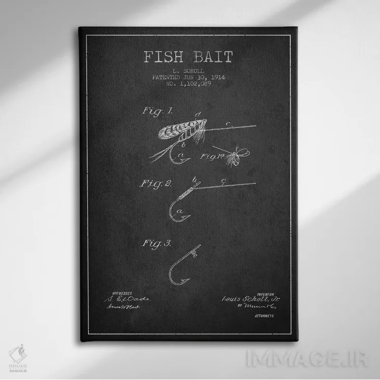 تابلو نقشهٔ حقامتیاز طعمهٔ ماهیگیری زغالسنگی اثر پیکسل کهنه (استودیو/نام هنری) - نمای روبهرو روی دیوار