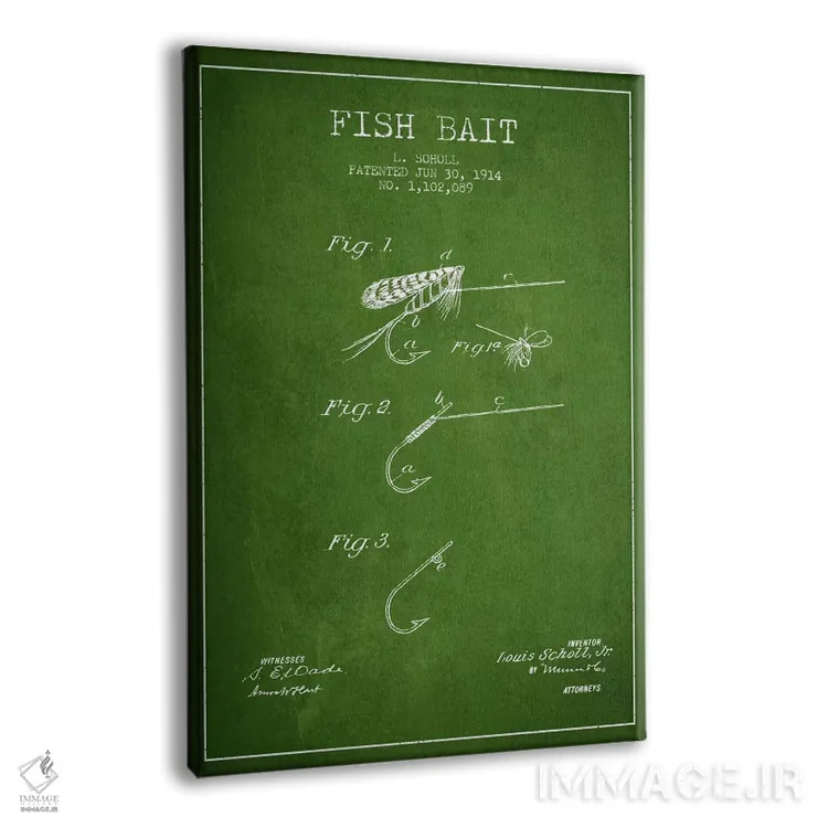 تابلو نقشهٔ حقامتیاز طعمهٔ ماهیگیری سبز اثر پیکسل کهنه (استودیو/نام هنری) - نمای پرسپکتیو محصول