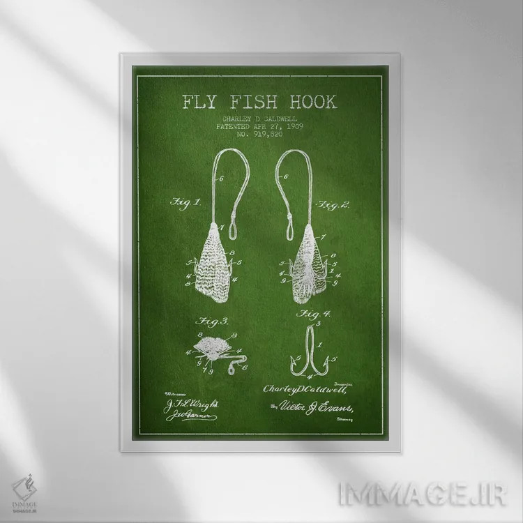 تابلو نقشهٔ حقامتیاز قلاب فلایفیشینگ سبز اثر پیکسل کهنه (استودیو/نام هنری) - نمای قابدار سفید