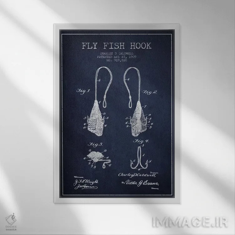 تابلو نقشهٔ حقامتیاز قلاب فلایفیشینگ سرمهای اثر پیکسل کهنه (استودیو/نام هنری) - نمای قابدار سفید