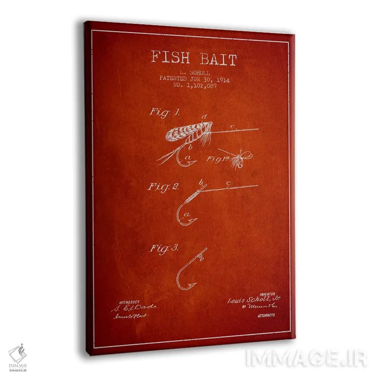 تابلو نقشهٔ حقامتیاز طعمهٔ ماهیگیری قرمز اثر پیکسل کهنه (استودیو/نام هنری) - نمای پرسپکتیو محصول