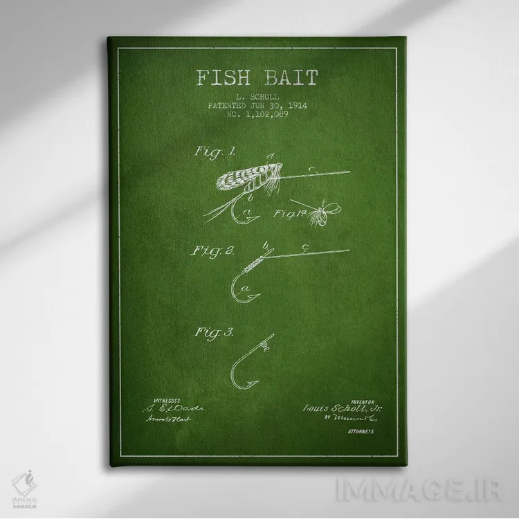 تابلو نقشهٔ حقامتیاز طعمهٔ ماهیگیری سبز اثر پیکسل کهنه (استودیو/نام هنری) - نمای روبهرو روی دیوار