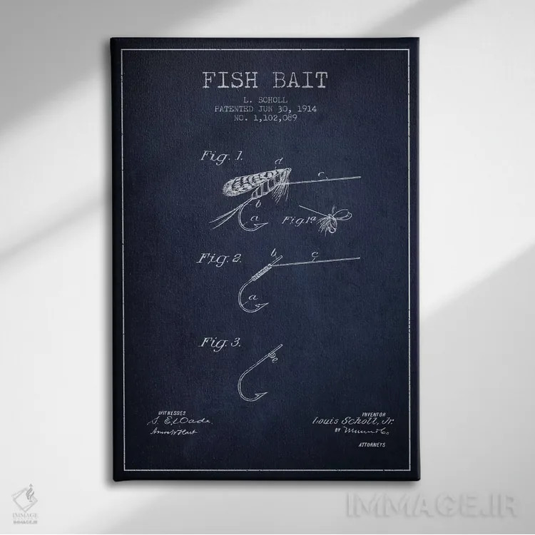 تابلو نقشهٔ حقامتیاز طعمهٔ ماهیگیری سرمهای اثر پیکسل کهنه (استودیو/نام هنری) - نمای روبهرو روی دیوار