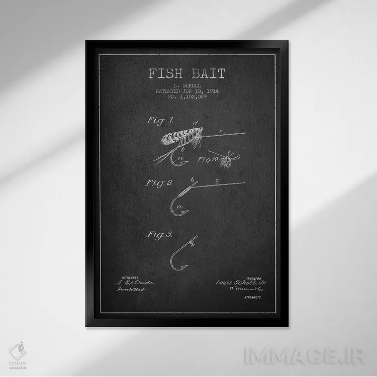 تابلو نقشهٔ حقامتیاز طعمهٔ ماهیگیری زغالسنگی اثر پیکسل کهنه (استودیو/نام هنری) - نمای قابدار مشکی