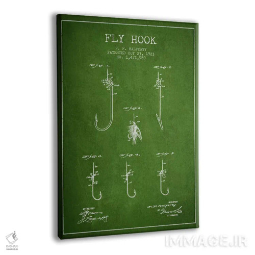 تابلو نقشهٔ حقامتیاز قلاب فلای (ماهیگیری) سبز اثر پیکسل کهنه (استودیو/نام هنری) - نمای پرسپکتیو محصول