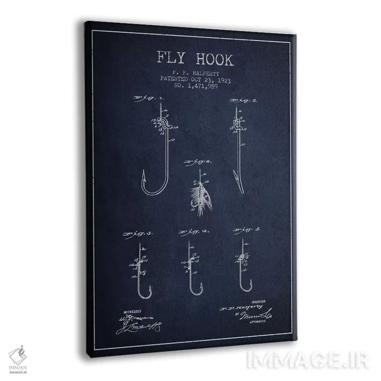 تابلو نقشهٔ حقامتیاز قلاب فلای (ماهیگیری) سرمهای اثر پیکسل کهنه (استودیو/نام هنری) - نمای پرسپکتیو محصول