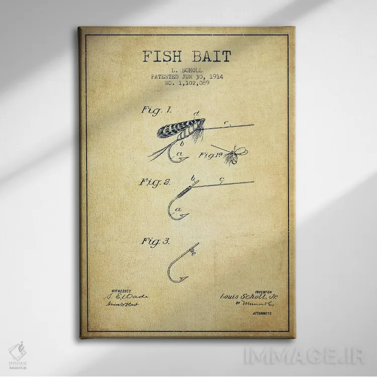 تابلو نقشهٔ حقامتیاز طعمهٔ ماهیگیری کلاسیک اثر پیکسل کهنه (استودیو/نام هنری) - نمای روبهرو روی دیوار