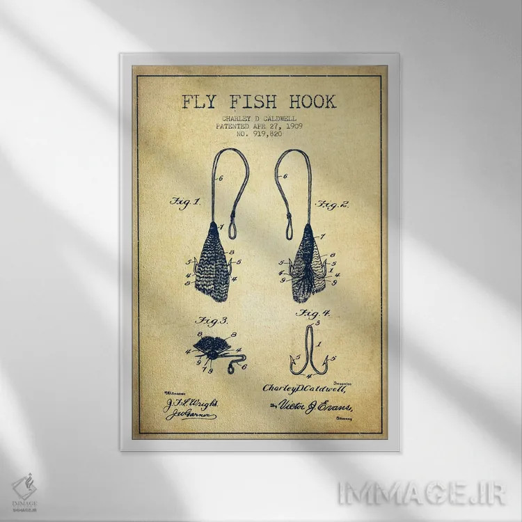 تابلو نقشهٔ حقامتیاز قلاب فلایفیشینگ کلاسیک اثر پیکسل کهنه (استودیو/نام هنری) - نمای قابدار سفید