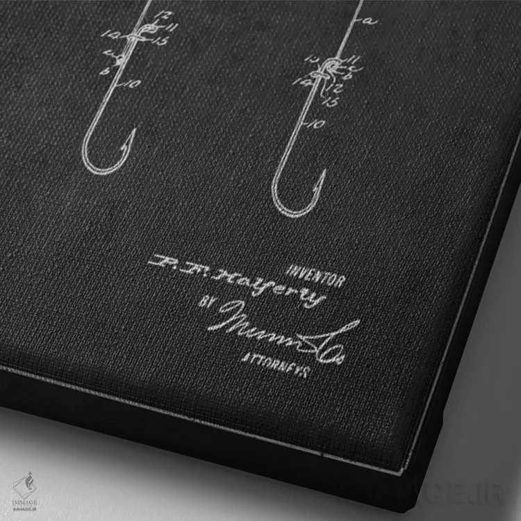 تابلو نقشهٔ حقامتیاز قلاب فلای (ماهیگیری) زغالسنگی اثر پیکسل کهنه (استودیو/نام هنری) - نمای نزدیک بافت بوم