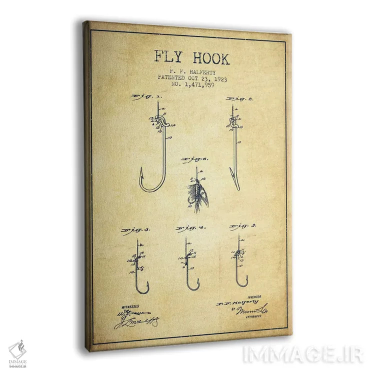 تابلو نقشهٔ حقامتیاز قلاب فلای (ماهیگیری) کلاسیک اثر پیکسل کهنه (استودیو/نام هنری) - نمای پرسپکتیو محصول