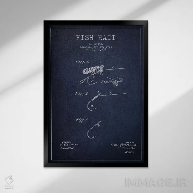 تابلو نقشهٔ حقامتیاز طعمهٔ ماهیگیری سرمهای اثر پیکسل کهنه (استودیو/نام هنری) - نمای قابدار مشکی