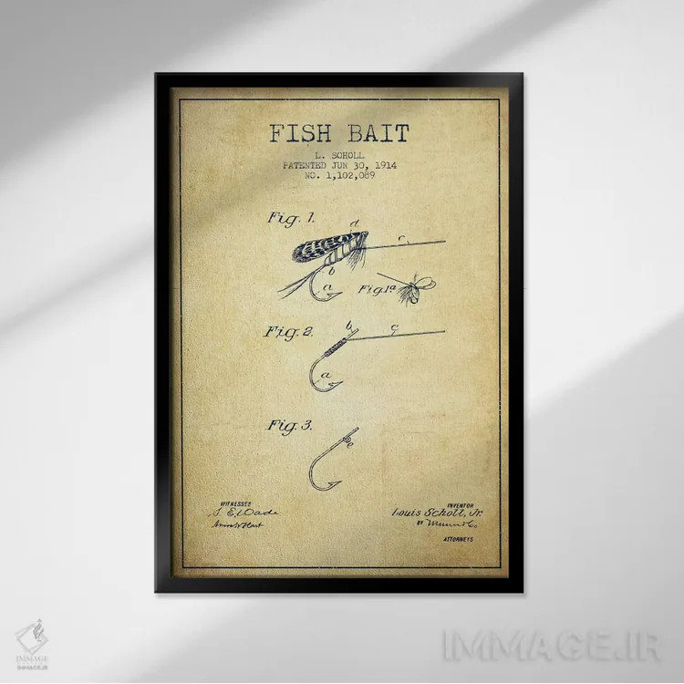 تابلو نقشهٔ حقامتیاز طعمهٔ ماهیگیری کلاسیک اثر پیکسل کهنه (استودیو/نام هنری) - نمای قابدار مشکی