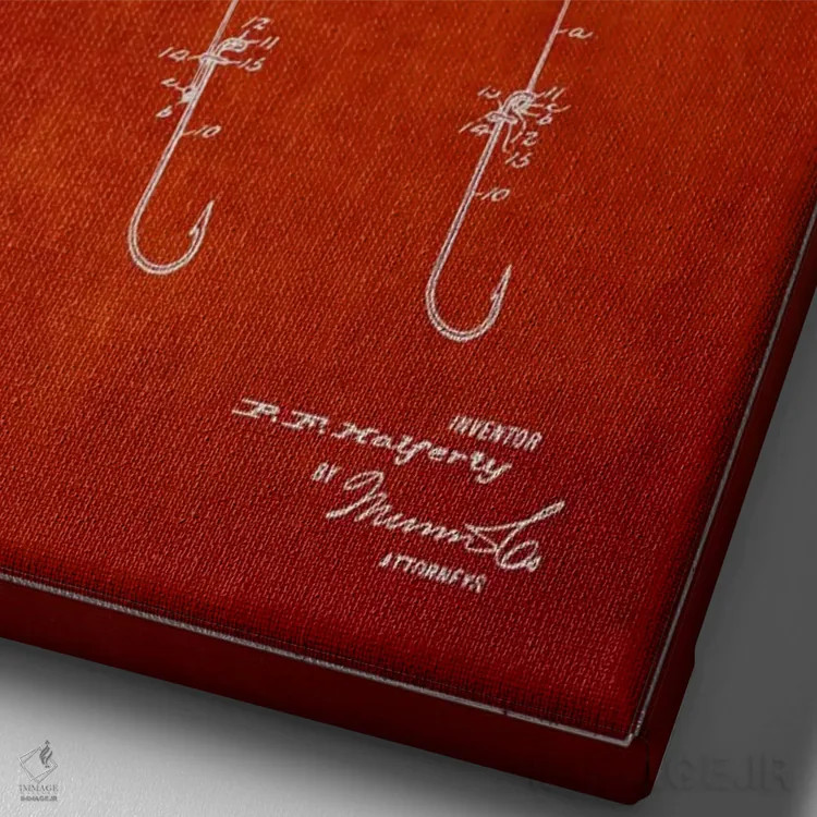 تابلو نقشهٔ حقامتیاز قلاب فلای (ماهیگیری) قرمز اثر پیکسل کهنه (استودیو/نام هنری) - نمای نزدیک بافت بوم