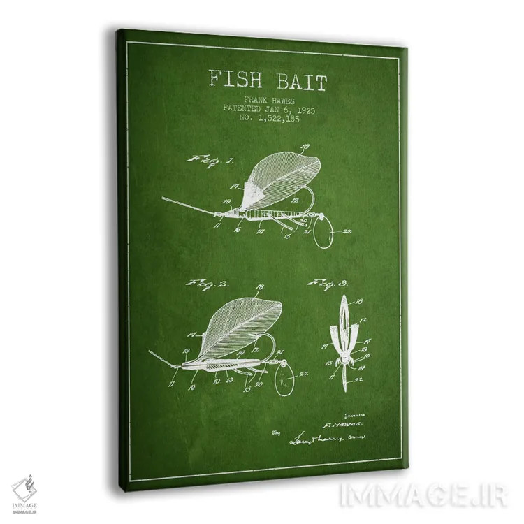 تابلو نقشهٔ حقامتیاز طعمهٔ ماهیگیری سبز اثر پیکسل کهنه (استودیو/نام هنری) - نمای پرسپکتیو محصول