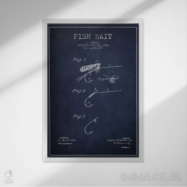 تابلو نقشهٔ حقامتیاز طعمهٔ ماهیگیری سرمهای اثر پیکسل کهنه (استودیو/نام هنری) - نمای قابدار سفید