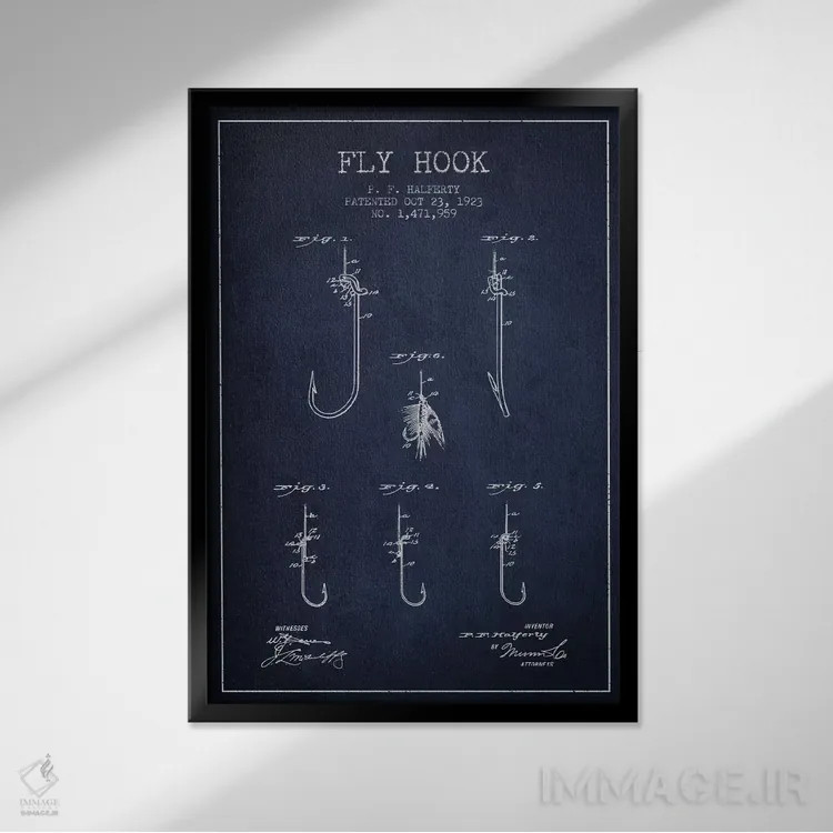 تابلو نقشهٔ حقامتیاز قلاب فلای (ماهیگیری) سرمهای اثر پیکسل کهنه (استودیو/نام هنری) - نمای قابدار مشکی