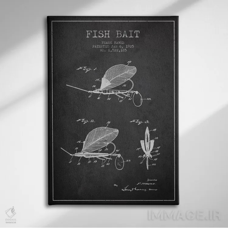 تابلو نقشهٔ حقامتیاز طعمهٔ ماهیگیری زغالسنگی اثر پیکسل کهنه (استودیو/نام هنری) - نمای روبهرو روی دیوار