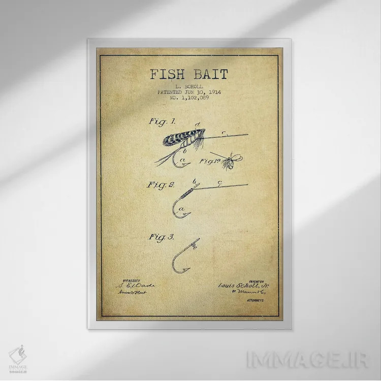 تابلو نقشهٔ حقامتیاز طعمهٔ ماهیگیری کلاسیک اثر پیکسل کهنه (استودیو/نام هنری) - نمای قابدار سفید