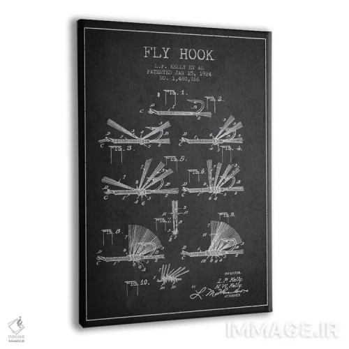 تابلو نقشهٔ حقامتیاز قلاب فلای (ماهیگیری) زغالسنگی اثر پیکسل کهنه (استودیو/نام هنری) - نمای پرسپکتیو محصول