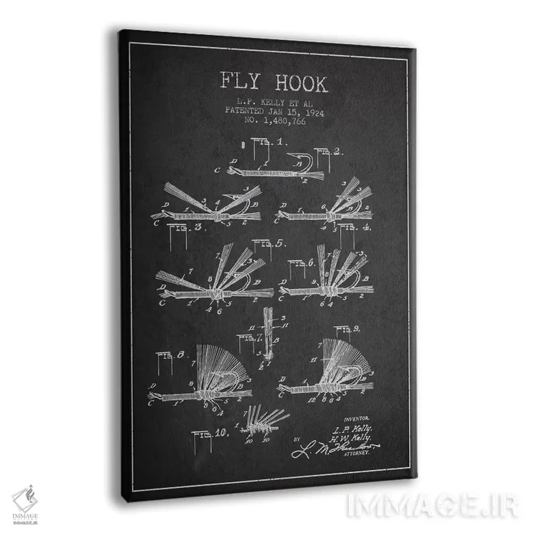 تابلو نقشهٔ حقامتیاز قلاب فلای (ماهیگیری) زغالسنگی اثر پیکسل کهنه (استودیو/نام هنری) - نمای پرسپکتیو محصول