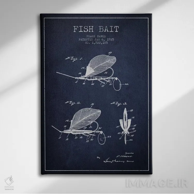 تابلو نقشهٔ حقامتیاز طعمهٔ ماهیگیری سرمهای اثر پیکسل کهنه (استودیو/نام هنری) - نمای روبهرو روی دیوار