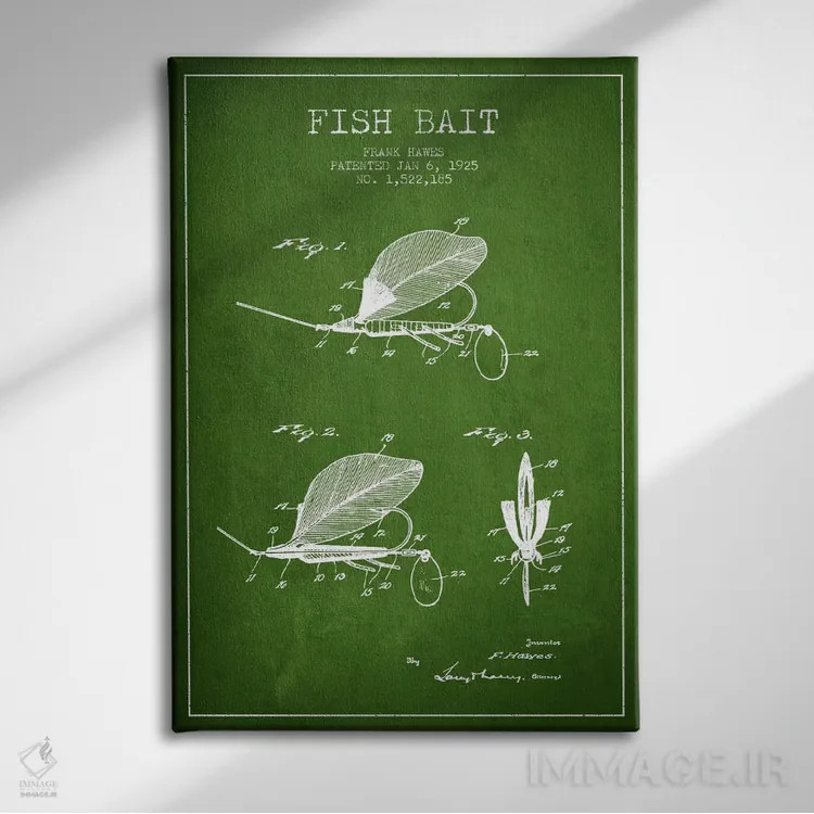 تابلو نقشهٔ حقامتیاز طعمهٔ ماهیگیری سبز اثر پیکسل کهنه (استودیو/نام هنری) - نمای روبهرو روی دیوار