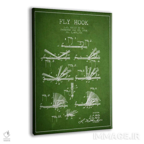 تابلو نقشهٔ حقامتیاز قلاب فلای (ماهیگیری) سبز اثر پیکسل کهنه (استودیو/نام هنری) - نمای پرسپکتیو محصول