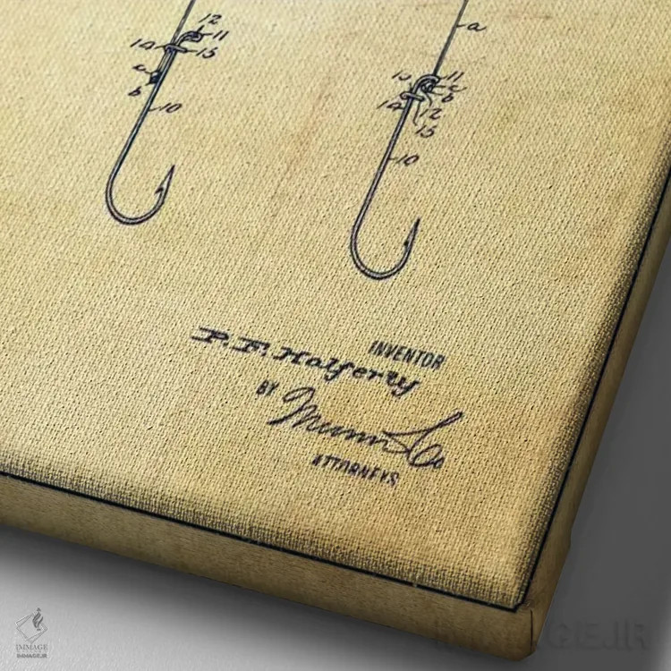 تابلو نقشهٔ حقامتیاز قلاب فلای (ماهیگیری) کلاسیک اثر پیکسل کهنه (استودیو/نام هنری) - نمای نزدیک بافت بوم