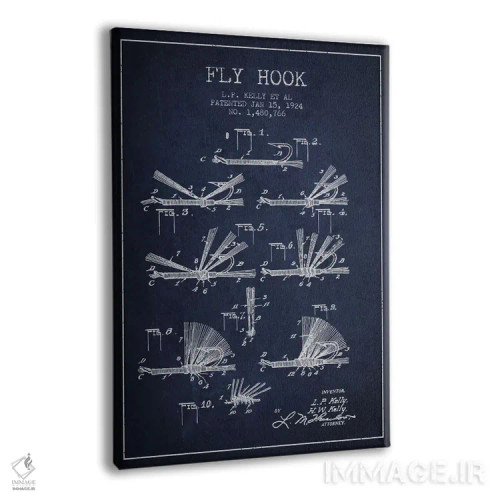 تابلو نقشهٔ حقامتیاز قلاب فلای (ماهیگیری) سرمهای اثر پیکسل کهنه (استودیو/نام هنری) - نمای پرسپکتیو محصول