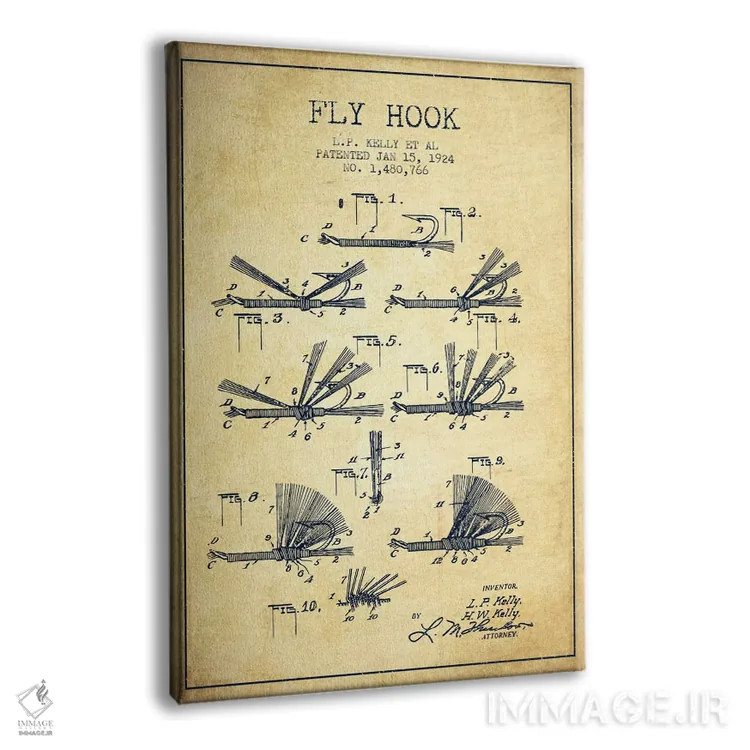 تابلو نقشهٔ حقامتیاز قلاب فلای (ماهیگیری) کلاسیک اثر پیکسل کهنه (استودیو/نام هنری) - نمای پرسپکتیو محصول