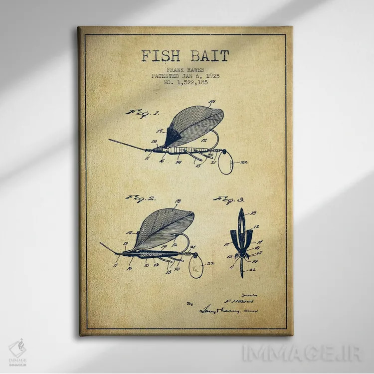 تابلو نقشهٔ حقامتیاز طعمهٔ ماهیگیری کلاسیک اثر پیکسل کهنه (استودیو/نام هنری) - نمای روبهرو روی دیوار