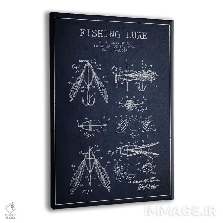 تابلو نقشهٔ حقامتیاز طعمهٔ مصنوعی ماهیگیری سرمهای اثر پیکسل کهنه (استودیو/نام هنری) - نمای پرسپکتیو محصول