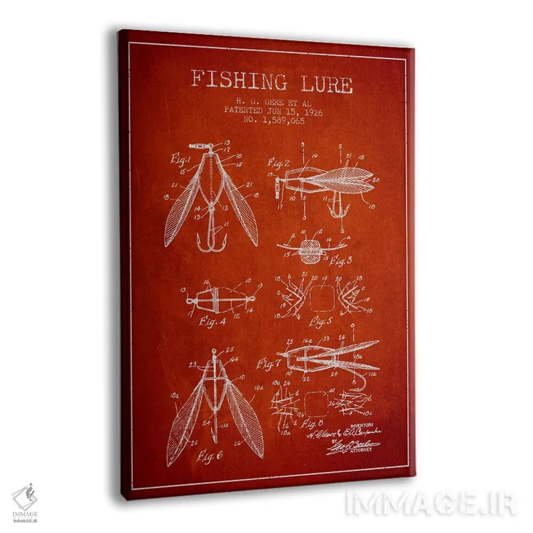 تابلو نقشهٔ حقامتیاز طعمهٔ مصنوعی ماهیگیری قرمز اثر پیکسل کهنه (استودیو/نام هنری) - نمای پرسپکتیو محصول