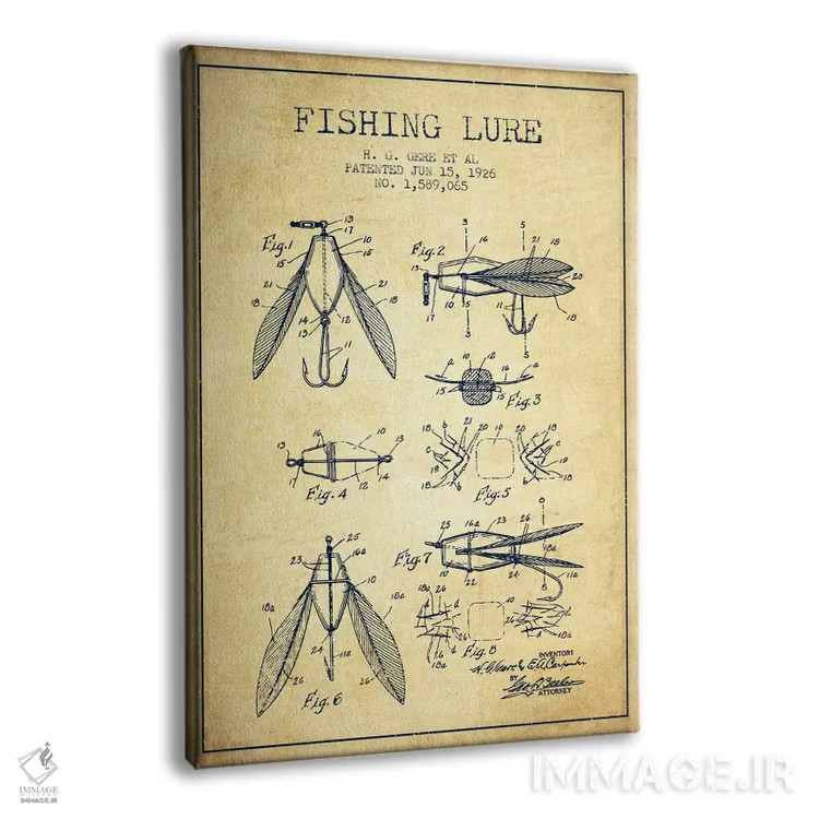 تابلو نقشهٔ حقامتیاز طعمهٔ مصنوعی ماهیگیری کلاسیک اثر پیکسل کهنه (استودیو/نام هنری) - نمای پرسپکتیو محصول