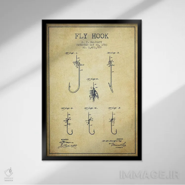 تابلو نقشهٔ حقامتیاز قلاب فلای (ماهیگیری) کلاسیک اثر پیکسل کهنه (استودیو/نام هنری) - نمای قابدار مشکی