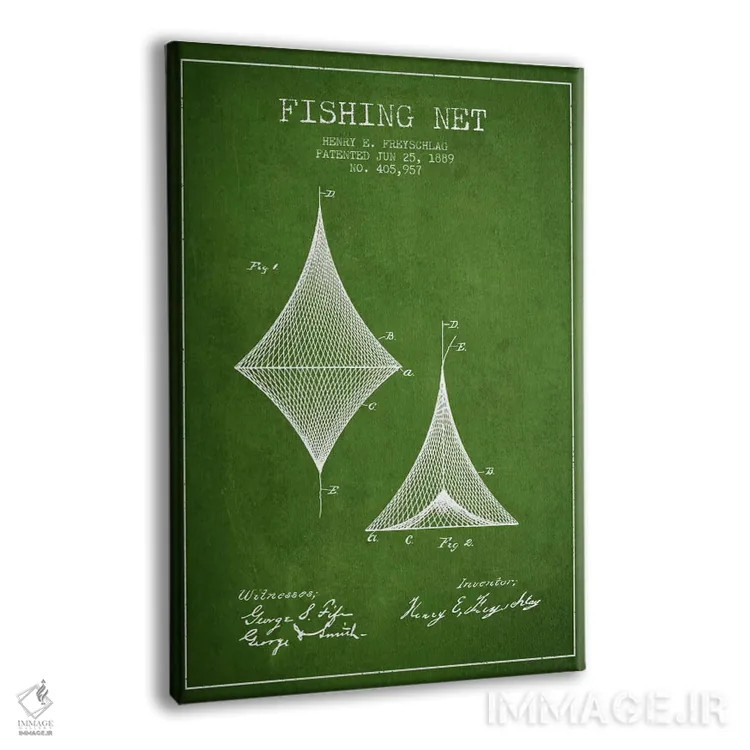 تابلو نقشهٔ ثبت اختراع تور ماهیگیری سبز اثر پیکسل کهنه (استودیو/نام هنری) - نمای پرسپکتیو محصول