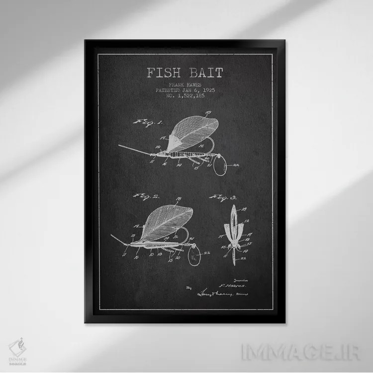 تابلو نقشهٔ حقامتیاز طعمهٔ ماهیگیری زغالسنگی اثر پیکسل کهنه (استودیو/نام هنری) - نمای قابدار مشکی