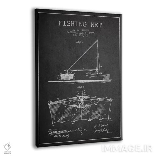 تابلو نقشهٔ ثبت اختراع تور ماهیگیری ذغالی اثر پیکسل کهنه (استودیو/نام هنری) - نمای پرسپکتیو محصول