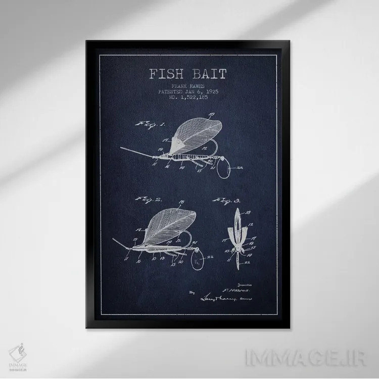 تابلو نقشهٔ حقامتیاز طعمهٔ ماهیگیری سرمهای اثر پیکسل کهنه (استودیو/نام هنری) - نمای قابدار مشکی