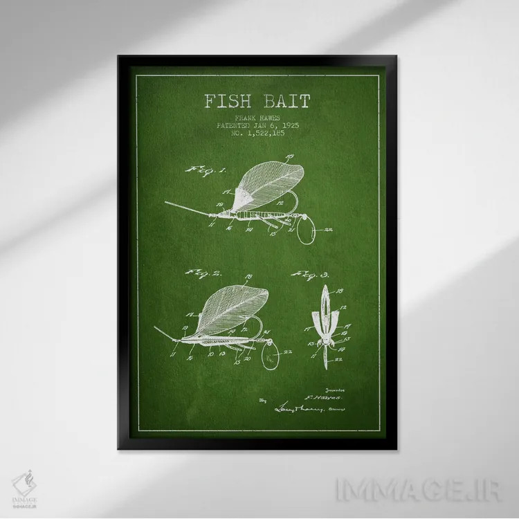 تابلو نقشهٔ حقامتیاز طعمهٔ ماهیگیری سبز اثر پیکسل کهنه (استودیو/نام هنری) - نمای قابدار مشکی