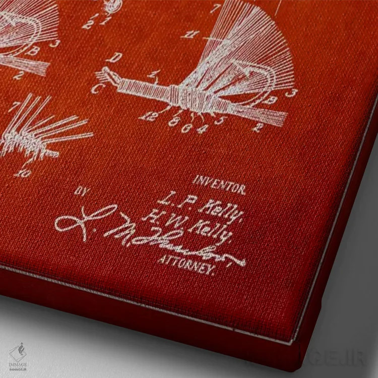 تابلو نقشهٔ حقامتیاز قلاب فلای (ماهیگیری) قرمز اثر پیکسل کهنه (استودیو/نام هنری) - نمای نزدیک بافت بوم