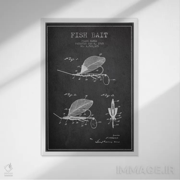 تابلو نقشهٔ حقامتیاز طعمهٔ ماهیگیری زغالسنگی اثر پیکسل کهنه (استودیو/نام هنری) - نمای قابدار سفید