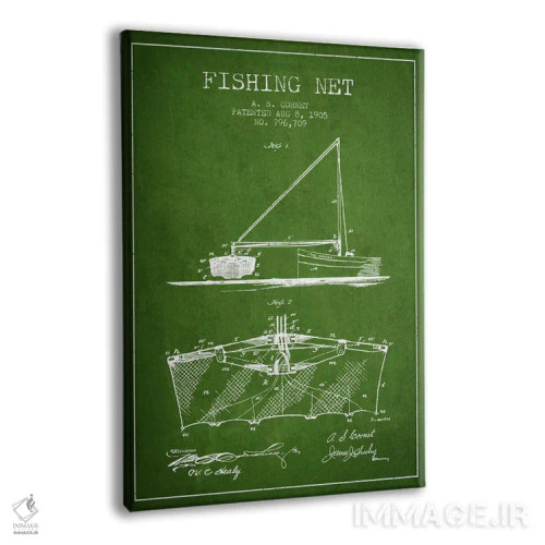 تابلو نقشهٔ ثبت اختراع تور ماهیگیری سبز اثر پیکسل کهنه (استودیو/نام هنری) - نمای پرسپکتیو محصول