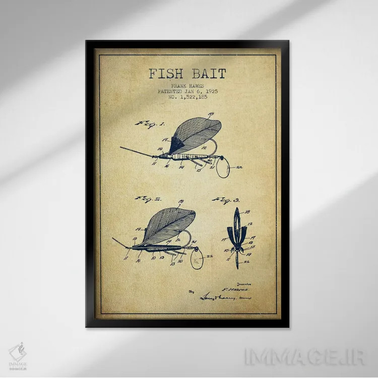 تابلو نقشهٔ حقامتیاز طعمهٔ ماهیگیری کلاسیک اثر پیکسل کهنه (استودیو/نام هنری) - نمای قابدار مشکی