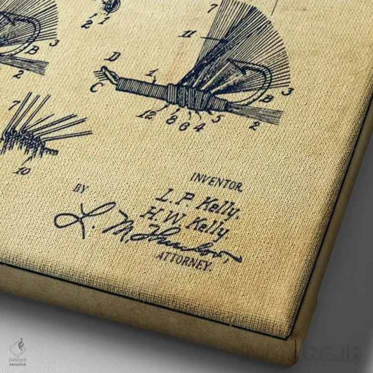 تابلو نقشهٔ حقامتیاز قلاب فلای (ماهیگیری) کلاسیک اثر پیکسل کهنه (استودیو/نام هنری) - نمای نزدیک بافت بوم